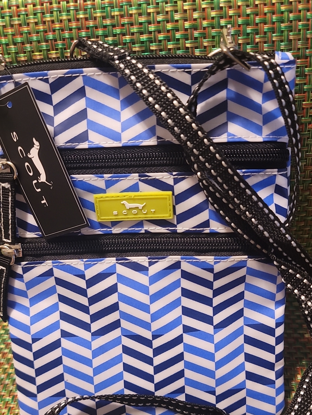 Scout Blue & White Chevron Crossbody with Lime Accent